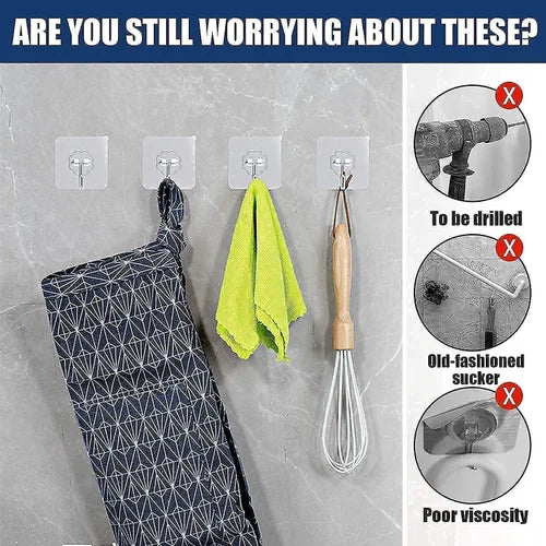 Self Adhesive Wall Hooks, Heavy Duty Sticky Hooks for Hanging Waterproof Transparent