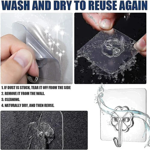 Self Adhesive Wall Hooks, Heavy Duty Sticky Hooks for Hanging Waterproof Transparent