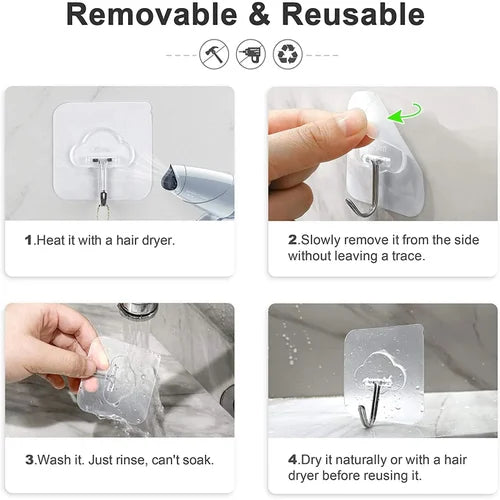 Self Adhesive Wall Hooks, Heavy Duty Sticky Hooks for Hanging Waterproof Transparent